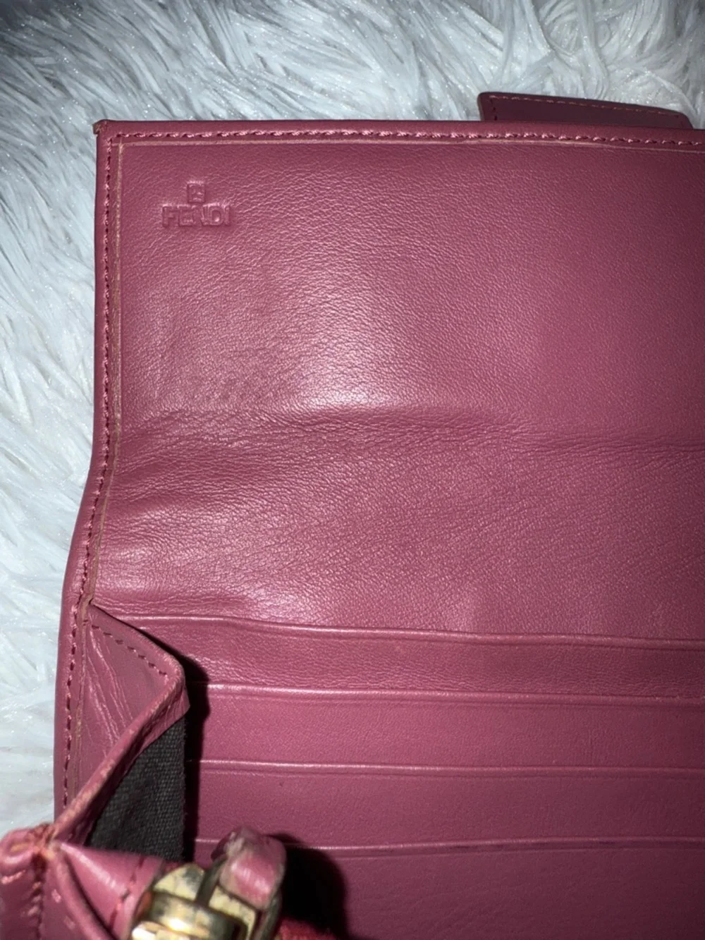 Fendi Zucchino Brown Zucca Canvas Clutch with Pink Leather Trim Silver Hardware